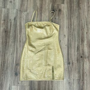 Green snake pattern body con dress